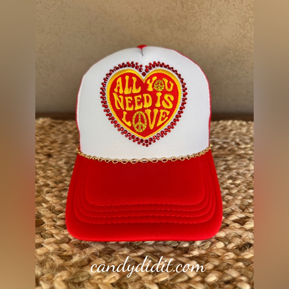 NWT Handmade Love Is A You Need Bling Trucker W/ Brim Chain Hat By Candy Did It!